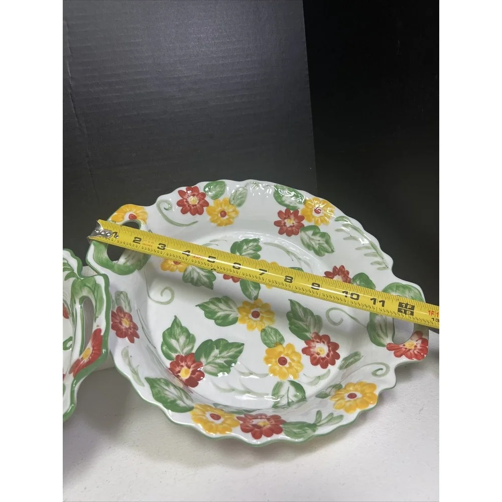 Set Of 2 TEMP-TATIONS By Tara Casserole Baking Dishes Red‎ Yellow Floral